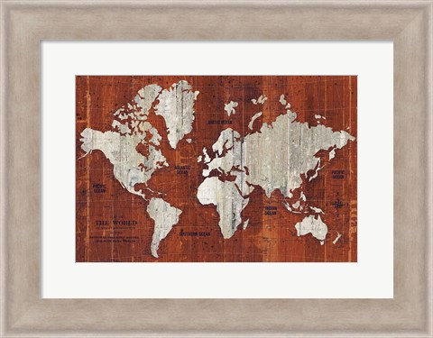 Framed Old World Map Rust Print