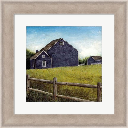 Framed Weathered Barns Navy Print