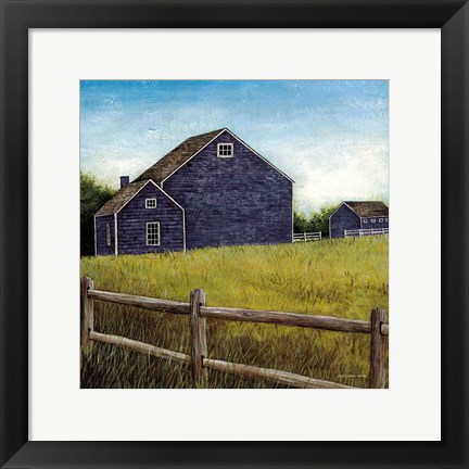 Framed Weathered Barns Navy Print