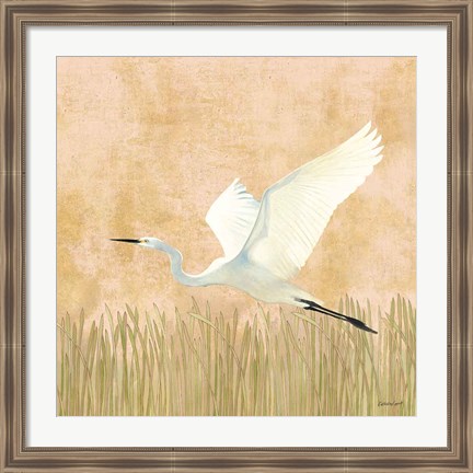 Framed Egret Alighting II Flipped Print