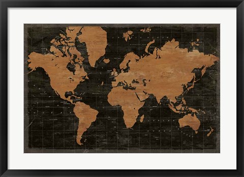 Framed Map of the World Industrial No Words Print