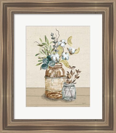 Framed Cotton Bouquet III Cream Print