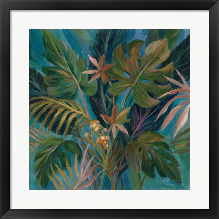 Framed Midnight Tropical Leaves Print