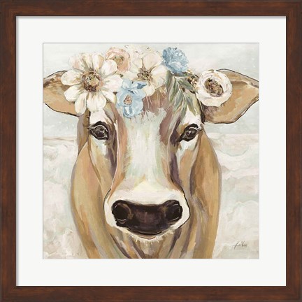 Framed Beau with Flowers Neutral Print