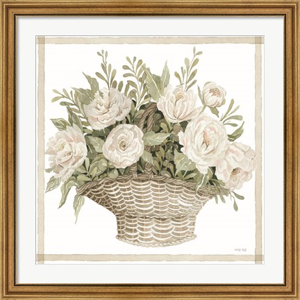 Framed Basket of Peonies Print