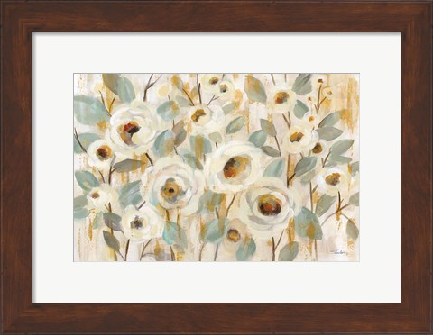 Framed White Gold and Sage Floral Print