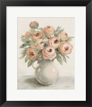 Framed Blush Flowers in a Jug Print