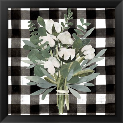 Framed Buffalo Check Cut Paper Bouquet II Print