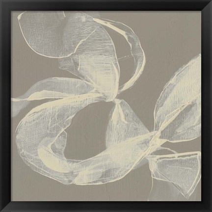 Framed White Ribbon on Beige II Print