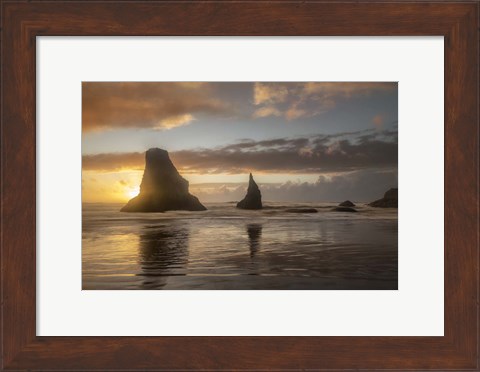 Framed Sunset Sea Stacks Print