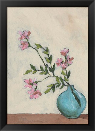 Framed Blossom in Blue Vase I Print