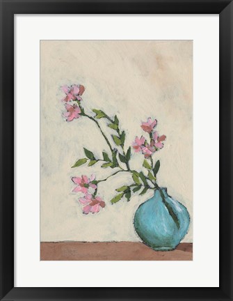 Framed Blossom in Blue Vase I Print