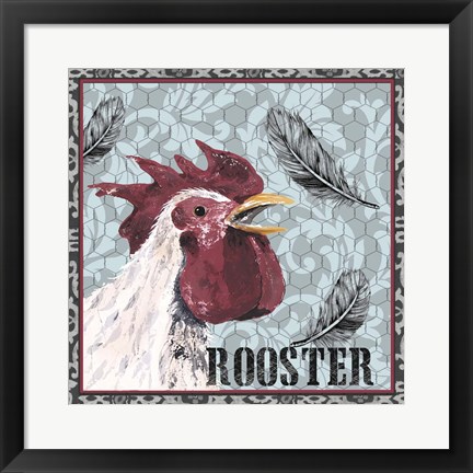 Framed White Rooster I Print