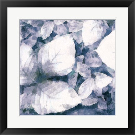 Framed Blue Shaded Leaves II Print