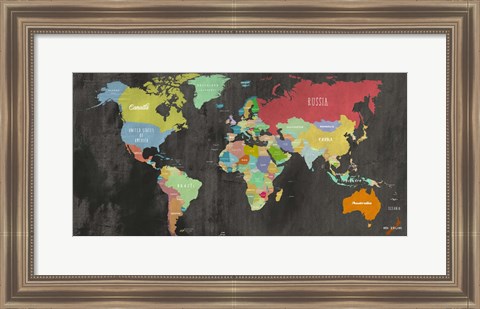 Framed Modern Map of the World  (chalkboard, detail) Print