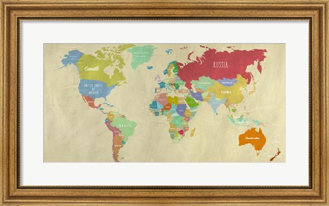 Framed Modern Map of the World  (detail) Print