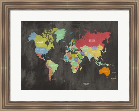 Framed Modern Map of the World (Chalkboard) Print