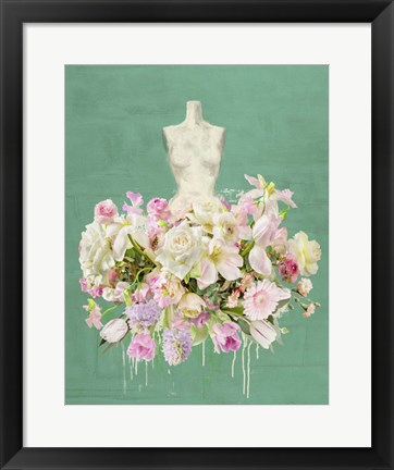 Framed Dressed in Flowers I (Garden Green) Print