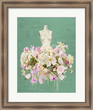 Framed Dressed in Flowers I (Garden Green) Print