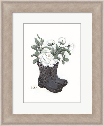 Framed Rain Boot Peonies Print