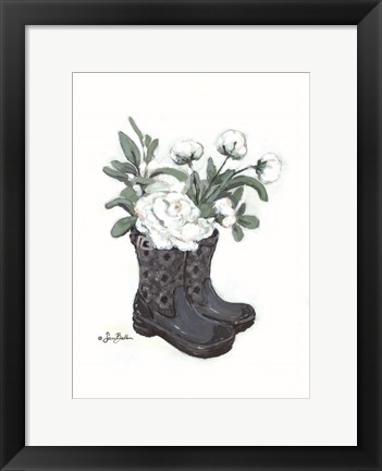 Framed Rain Boot Peonies Print