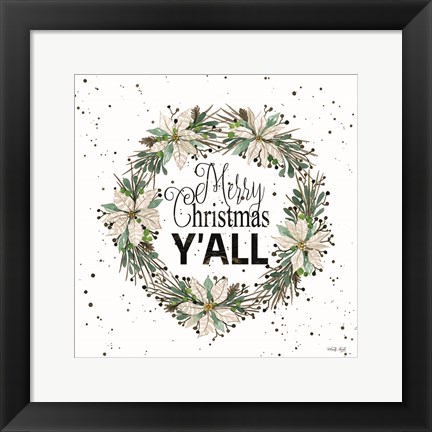 Framed Merry Christmas Y&#39;all Wreath Print