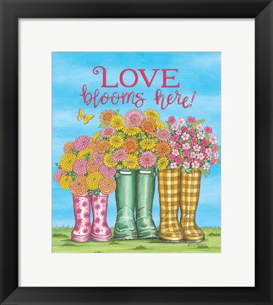 Framed Love Blooms Here Wellies Print