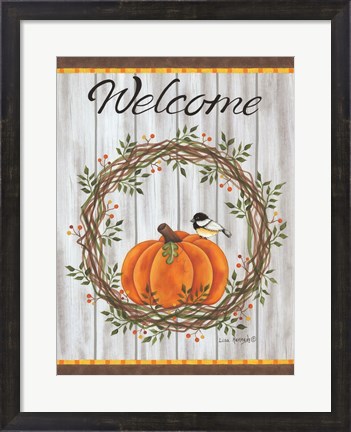 Framed Pumpkin Welcome Wreath Print