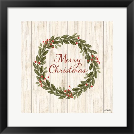 Framed Merry Christmas Wreath Print