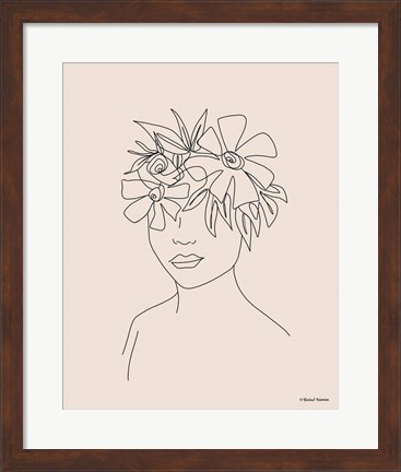 Framed Head Full of Flowers Line Drawing Print