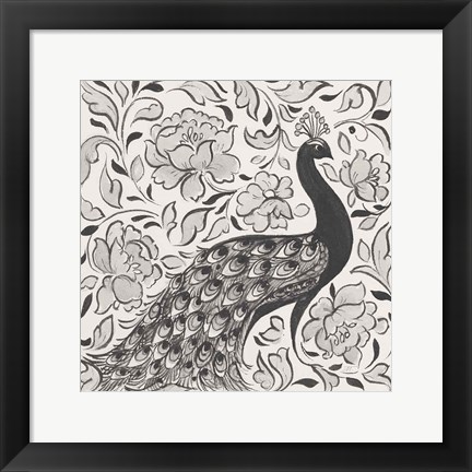 Framed Peacock Garden IV BW Print