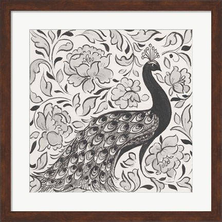 Framed Peacock Garden IV BW Print