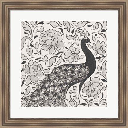 Framed Peacock Garden IV BW Print