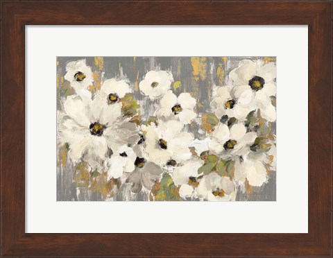 Framed White and Green Bloom Gray Print