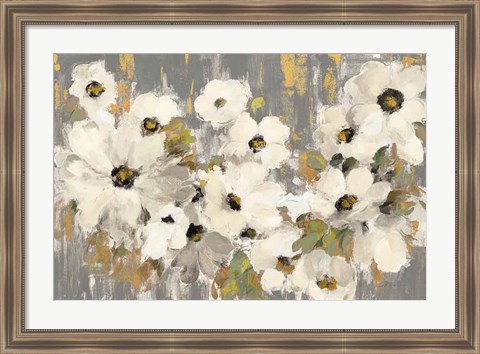 Framed White and Green Bloom Gray Print