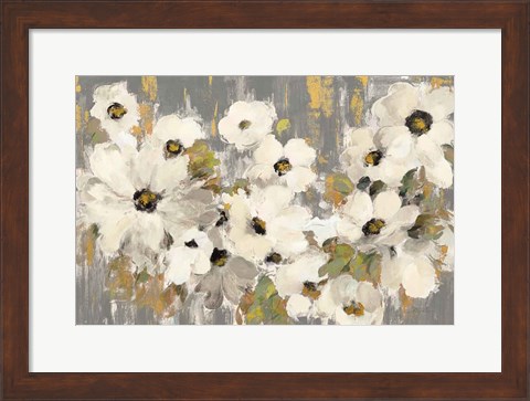 Framed White and Green Bloom Gray Print