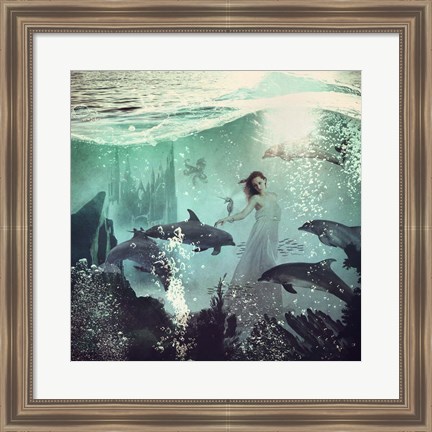 Framed Sea Unicorn Lady Print