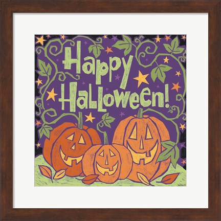 Framed Three Halloween Pumpkins I Print