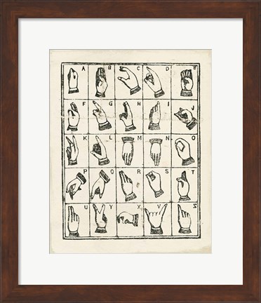 Framed Vintage Sign Language Alphabet Print