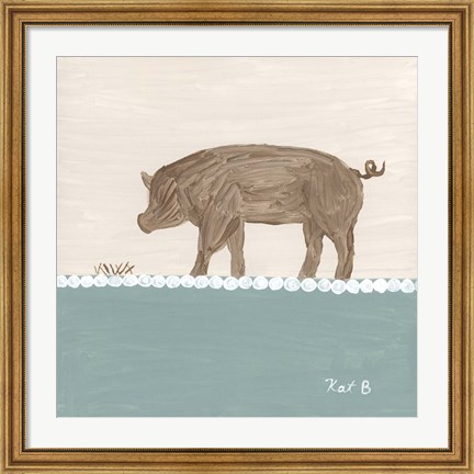 Framed Out to Pasture III  Brown Pig Print