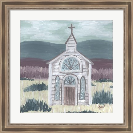 Framed Farm Sketch Church Meadow Print