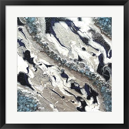 Framed Blue Silver Marble II Print