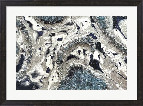 Framed Blue Silver Marble landscape Print