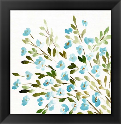 Framed Sketchy Blossoms Blue Print