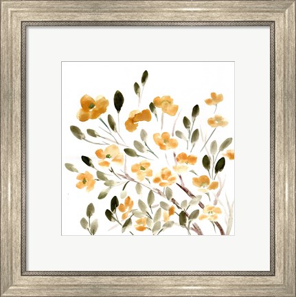 Framed Sketchy Blossoms Yellow Print