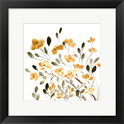 Framed Sketchy Blossoms Yellow Print
