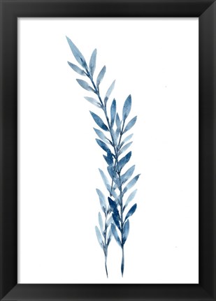 Framed Farmhouse Leaves blue I Print