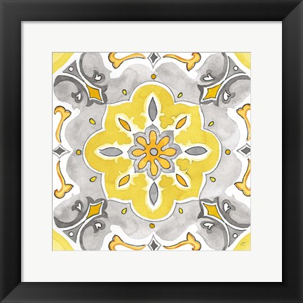 Framed Jewel Medallion yellow gray III Print