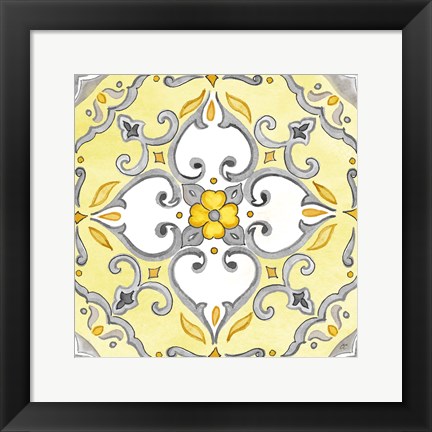 Framed Jewel Medallion yellow gray IV Print