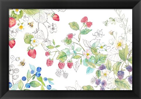 Framed Berries and Bees I Print